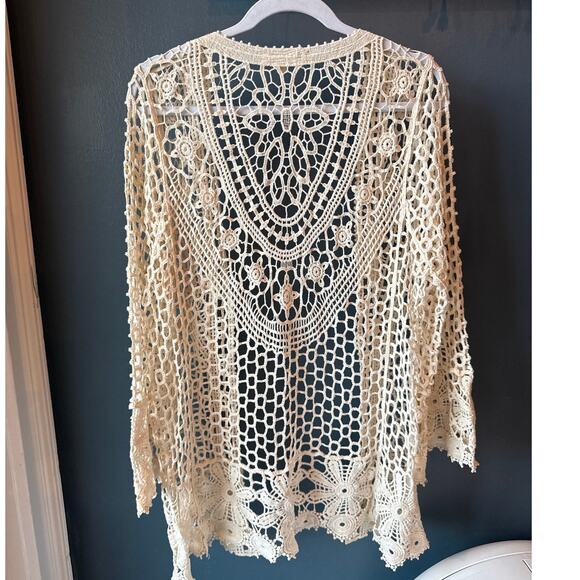 Rebellion Crochet Open Front Cardigan Small Floral Lace Bohemian Festival Dainty - Picture 2 of 8